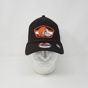 New Era 9Forty Cleveland Browns Logo Patch Trucker Mesh Snapback Hat Cap Brown